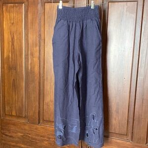 Cynthia Rowley Linen Blend Wide Leg High Rise Smocked Waist Purple Pants Size L